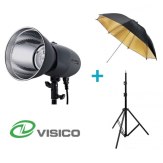 Kit Flash de Estudio Visico VL-400 Plus + Soporte + Paraguas Negro/Dorado