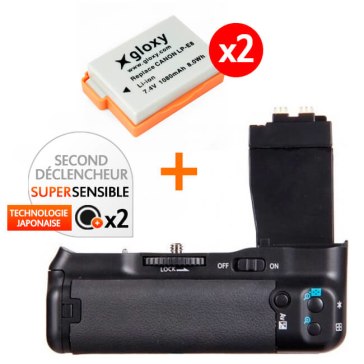 Kit Grip d'alimentation Gloxy GX-E8 + 2 Batteries LP-E8 pour Canon EOS 600D