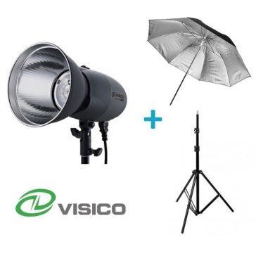 Kit Flash de Estudio Visico VL-400 Plus + Soporte + Paraguas Negro/Plateado