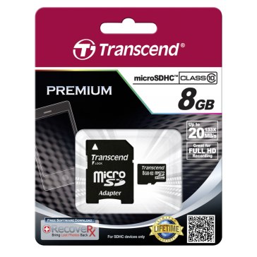 Memoria Transcend MicroSDHC 8GB Clase 10 + adaptador para GoPro HERO3 Black Edition