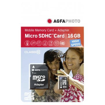 AgfaPhoto MicroSDHC Mobile High Speed 16 GB Class 10 + Adapter Flash Memory Card