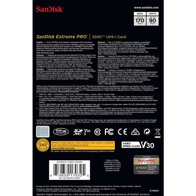 Carte mémoire SanDisk Extreme Pro SDXC UHS-I C10, 128 Go — Boutique Canon  Suisse